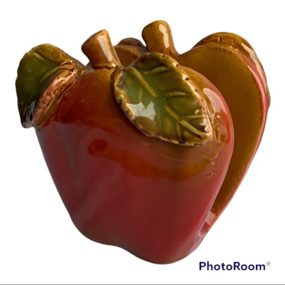 Apple Ceramic Napkin Holder Glazed Hand Painted Rustic Glazed Ceramic - Picture 9 of 14